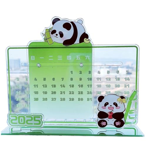 Acryl-Kalender 2025, kleine Tischdekoration, Panda, ewiger Kalender, niedlicher Cartoon, ewiger Kalender, Kalender 2025 (Grün, 20,5 x 12,8 cm) von Jipersuo