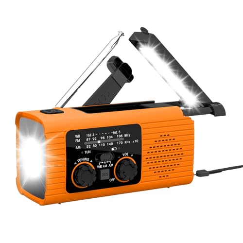 Notfall-Solarradio mit Kurbel, Stereoradio mit Aufladung, wasserdicht, mit LED-Taschenlampe und USB zum Aufladen des Telefons, Signalempfang AM/FM/WB (B) von Jipersuo