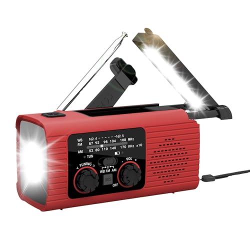 Notfall-Solarradio mit Kurbel, Stereoradio mit Aufladung, wasserdicht, mit LED-Taschenlampe und USB zum Aufladen des Telefons, Signalempfang AM/FM/WB (C) von Jipersuo