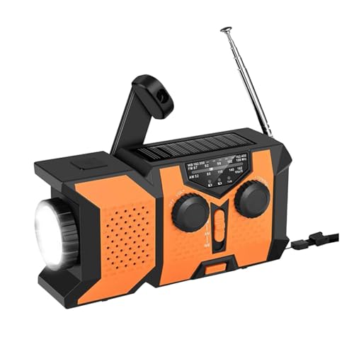 Notfallradio mit Kurbel und Solar, 2000 mAh, Aufladung für Telefon, wasserdicht, mit LED-Taschenlampe und USB zum Aufladen des Telefons, ideal für Camping und Überleben (Orange) von Jipersuo