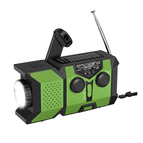 Notfallradio mit Kurbel und Solar, 2000 mAh, Aufladung für Telefon, wasserdicht, mit LED-Taschenlampe und USB zum Aufladen des Telefons, ideal für Camping und Überleben (grün) von Jipersuo