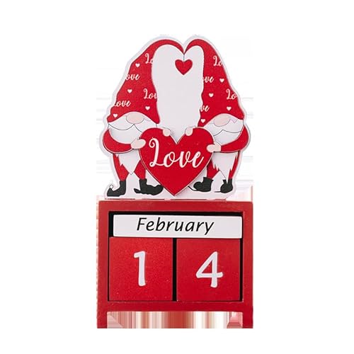 Valentinstag Schreibtisch Holz DIY Kalender Dekoration Interessante Holzkalender Dekoration für Zuhause für den täglichen Valentinstag Schreibtischspielzeug (rot, 14,5 x 7,5 cm) von Jipersuo