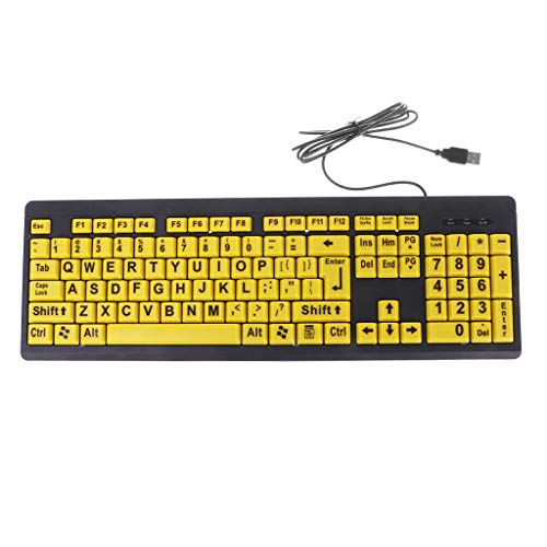 Jiqoe USB-Tastatur für Schüler, Lernen, PC, volle Größe, alte Männer, englische Version mit großen gelben Buchstaben, Tastatur-Stanzmaschine von Jiqoe