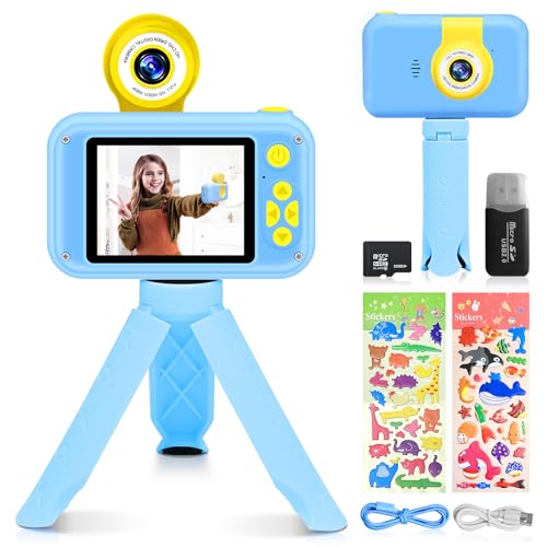 Jirmerp Kinderkamera, Selfie Digitalkamera Kinder mit 32GB SD-Karte mit Ständer,Aufkleber für Fotoalben selber Machen für Kindergeburtstagsgeschenk Weihnachtsgeschen von Jirmerp