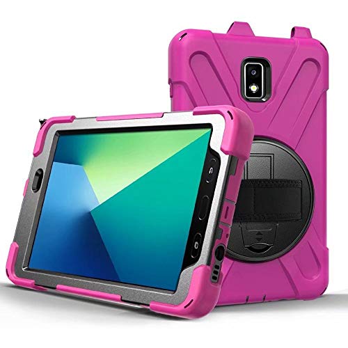 JiuRui Schutzhülle und Schutzhülle für Samsung Galaxy Tab Active 2 8.0 SM-T395 T390, Handschlaufen-Hülle, 360 Abdeckung, drehbarer Ständer für Samsung T390 T395 (Farbe: Rosa) von JiuRui-Cases