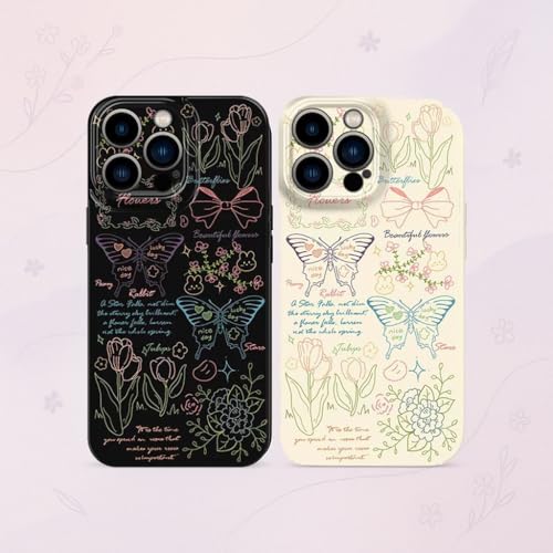 JiuWang [2er Pack] Hülle für iPhone 11 mit Blumen und Schmetterlinge Muster - Stoßfeste TPU Weichschale - Romantisches Süßes Design (1 Schwarz + 1 Beige) von JiuWang