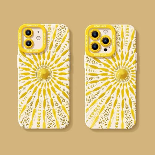 JiuWang [2er Pack] Hülle für iPhone 15 Pro Max mit Sonnendesign – Dünne weiche Silikon Handyhülle – Boho & Ästhetischer Stil (Gelb & Weiß) von JiuWang