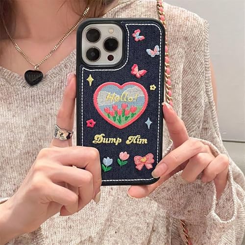 JiuWang Hülle für iPhone 12 Pro Max Denim mit bunter Stickerei, Herzmotiv & Spruch Dump Him, Blumen & Schmetterlingen, Weiches TPU Stoßfest, Y2K Retro Stil JiuWang Hülle für iPhone 12 Pro Max Denim mit bunter Stickerei, Herzmotiv & Spruch Dump Him, Blumen & Schmetterlingen, Weiches TPU Stoßfest, Y2K Retro Stil von JiuWang