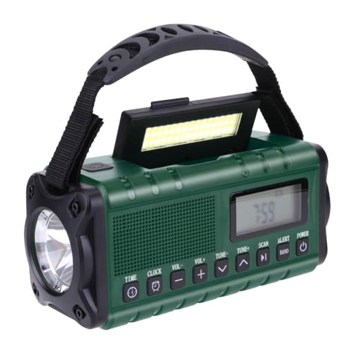 Notfallradio mit LED-Taschenlampe und Leselampe mit Solarladung, per USB oder mit Kurbel, Typ Dynamo, AM/FM-Radio, Powerbank mit 10.000 mAh, zum Aufladen von Handys (grün) von Jiubei