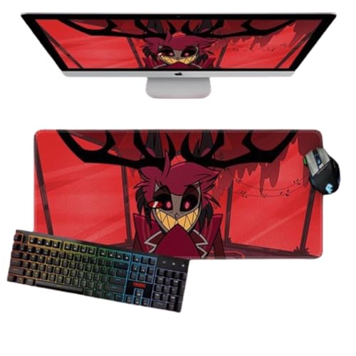 Hazbin Hotel, großes Mauspad, 80 x 30 cm, Gaming-Mauspad, Anime-Charakter, Engel Staub und Alastor, bedrucktes erweitertes Mauspad, rutschfeste Gummiunterseite, Schreibtischunterlage für Tastatur und von Jiumaocleu