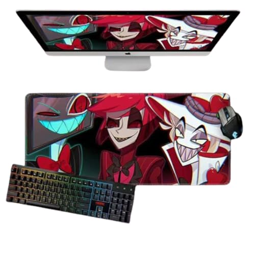 Hazbin Hotel, großes Mauspad, 80 x 30 cm, Gaming-Mauspad, Anime-Charakter, Engel Staub und Alastor, bedrucktes erweitertes Mauspad, rutschfeste Gummiunterseite, Schreibtischunterlage für Tastatur und Hazbin Hotel, großes Mauspad, 80 x 30 cm, Gaming-Mauspad, Anime-Charakter, Engel Staub und Alastor, bedrucktes erweitertes Mauspad, rutschfeste Gummiunterseite, Schreibtischunterlage für Tastatur und von Jiumaocleu