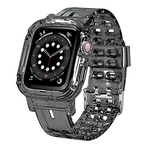 Jiunai Kompatibel mit Apple-Watch-Armbändern, transparent, robust, sportlich, kristallweich, für iWatch Serie 6, 5, 4, 3, 2, SE, Schwarz, 38mm/40mm/41mm, Sportlich von Jiunai