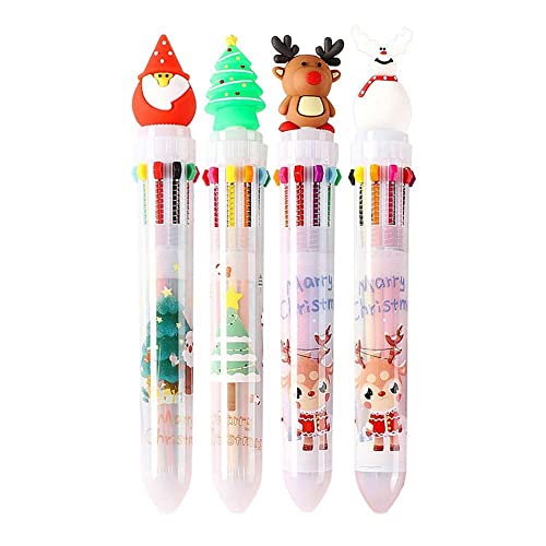 Jkapagzy 1 x Kawaii Weihnachten 10 Farben Kugelschreiber Weihnachtsmann Mehrfarbig Schreibwaren Elch S Büro Stifte Zubehör Einziehbar Zufällige von Jkapagzy