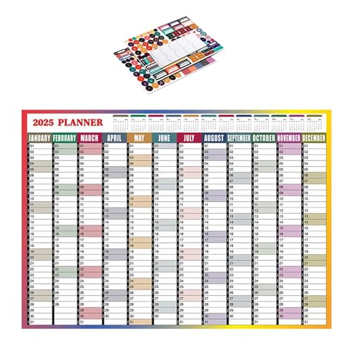 365 Tage 2025 Wandkalender Ganzjahr 2025 Wandkalender - Großer 12-Monats-Jahreskalender mit Aufklebern, Januar 2025 bis Dezember 2025, dickes Papier, Kuppelorganisation von Jlobnyiun