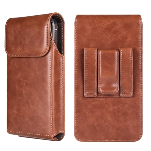 Handy-Holster mit Gürtelclip, PU-Leder, Gürtelschlaufe, Beutelhalter für iPhone 16 Pro Max, Google Pixel 8 Pro, Samsung Galaxy A15, A25, A55, A14, A05, A05s, S24 Ultra S23 Ultra (Braun, L) von Jlyifan