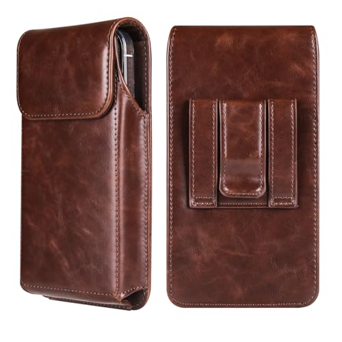 Handy-Holster mit Gürtelclip, PU-Leder, Gürtelschlaufe, Beutelhalter für iPhone 15, 14, 13, 12, 11 Pro Max, XS, Max, Google Pixel 9, 8a, 7, 6, Samsung Galaxy S24+, S23, FE, S23+, S22+ (Kaffee, L) von Jlyifan