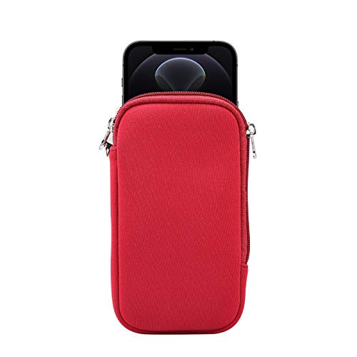 Jlyifan Neopren Handyhülle Mesh Pocket Lanyard Case für iPhone 14 Plus 14 13 12 Pro Max Samsung Galaxy S23 Ultra S22 Ultra A02 A12 A22 A13 A03 A04 M13 M33 OnePlus 11 Pixel 7 Pro (M, Rot) von Jlyifan