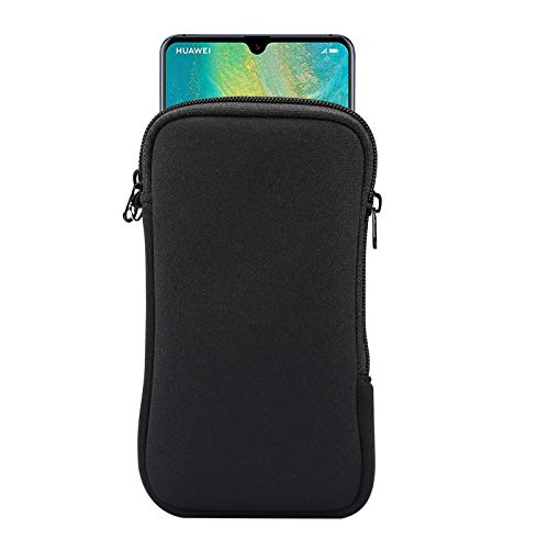 Neopren Handy Hülle Mesh Tasche Lanyard Case für iPhone 12 Pro Max / Samsung Galaxy S21 Ultra S20 Ultra A21S / A02s / A12 / A52 / OnePlus 9 9R 9 Pro 8 Pro Moto G10 G30 G9 Plus (XL, Schwarz) von Jlyifan