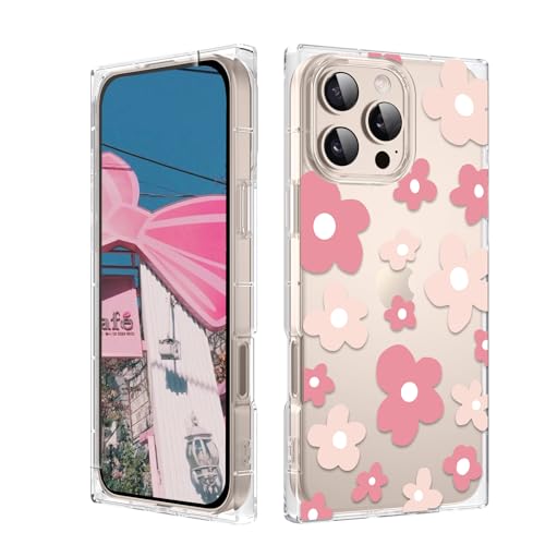 Jmltech Schutzhülle für iPhone 13 Pro Max, Blumen-Design, transparent, Silikon, niedlich, Mädchen, stoßfest, für iPhone 13 Pro Max, rosa Blume von Jmltech