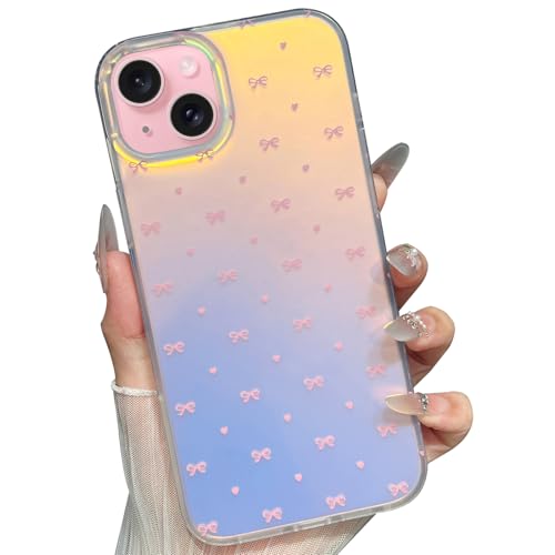 Jmltech Schutzhülle für iPhone 15 Plus, niedliche, schillernde Schleife, trendig, mit farbwechselnden Herzen, mädchenhaft, stoßfest, Schutzhülle für iPhone 15 Plus von Jmltech