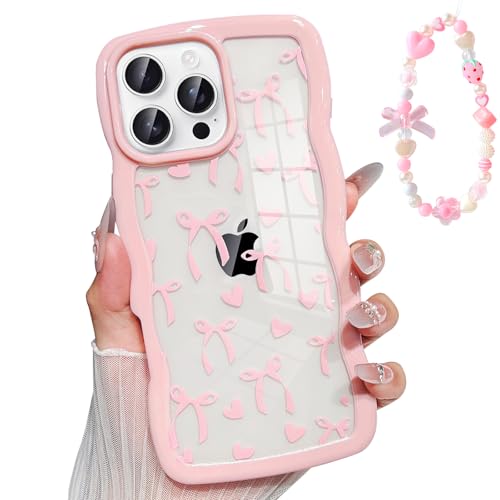 Jmltech Schutzhülle für iPhone 15 Pro Max, transparent, Silikon, Schleife, Schleife, trendig, niedlich, Kawaii, ästhetisch, gewellt, niedlich, Kawaii, stoßfest, mit Perlenband, Rosa Jmltech Schutzhülle für iPhone 15 Pro Max, transparent, Silikon, Schleife, Schleife, trendig, niedlich, Kawaii, ästhetisch, gewellt, niedlich, Kawaii, stoßfest, mit Perlenband, Rosa von Jmltech