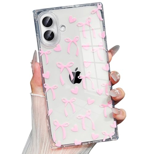 Jmltech Schutzhülle für iPhone 16 Plus, niedlich, Mädchen, Silikon, rechteckig, Schleife, Herzen, transparent, stoßfest, für iPhone 16 Plus Jmltech Schutzhülle für iPhone 16 Plus, niedlich, Mädchen, Silikon, rechteckig, Schleife, Herzen, transparent, stoßfest, für iPhone 16 Plus von Jmltech