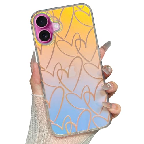 Jmltech Schutzhülle für iPhone 16 Plus, niedlich, schillernd, trendig, mit farbwechselnden Herzen, mädchenhaft, stoßfest, Schutzhülle für iPhone 16 Plus von Jmltech