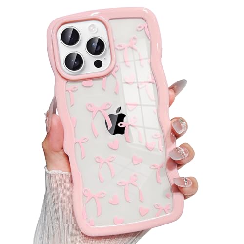 Jmltech Schutzhülle für iPhone 16 Pro Max, gewellt, transparent, Silikon, Schleife, trendig, niedlich, Kawaii, ästhetisch, stoßfest, mit Perlenband, Rosa Jmltech Schutzhülle für iPhone 16 Pro Max, gewellt, transparent, Silikon, Schleife, trendig, niedlich, Kawaii, ästhetisch, stoßfest, mit Perlenband, Rosa von Jmltech