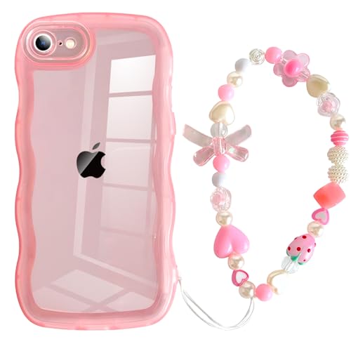 Jmltech Schutzhülle für iPhone 16E, Silikon, gewellt, transparent, niedlich, Kawaii-Frauen, Welle mit Perlen, türkis, Armband, Herz, Stern, stoßfest, Rosa Jmltech Schutzhülle für iPhone 16E, Silikon, gewellt, transparent, niedlich, Kawaii-Frauen, Welle mit Perlen, türkis, Armband, Herz, Stern, stoßfest, Rosa von Jmltech