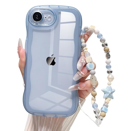 Jmltech Schutzhülle für iPhone 16E, gewellt, transparent, Silikon, niedlich, Kawaii-Frauen, Welle mit Perlen, türkis, Armband, Herz, Stern, stoßfest, Blau Jmltech Schutzhülle für iPhone 16E, gewellt, transparent, Silikon, niedlich, Kawaii-Frauen, Welle mit Perlen, türkis, Armband, Herz, Stern, stoßfest, Blau von Jmltech