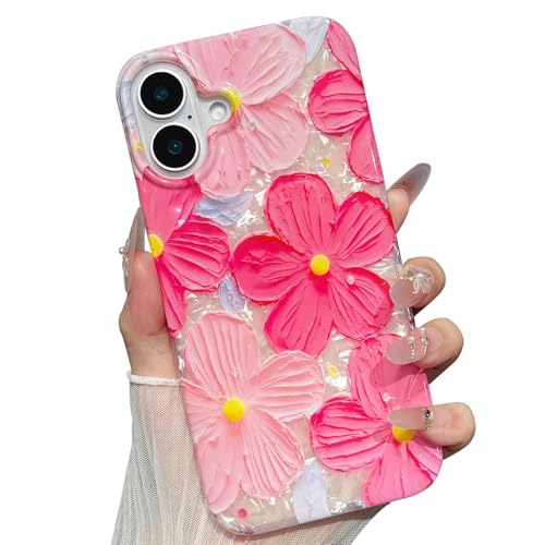 Schutzhülle für iPhone 16 Plus, trendig, ästhetisch, luxuriös, niedliche Blumen mit Perlen, Umhängeband, Ölgemälde, flexible Silikon-Handyhüllen für iPhone 16 Plus, Hot Pink Schutzhülle für iPhone 16 Plus, trendig, ästhetisch, luxuriös, niedliche Blumen mit Perlen, Umhängeband, Ölgemälde, flexible Silikon-Handyhüllen für iPhone 16 Plus, Hot Pink von Jmltech