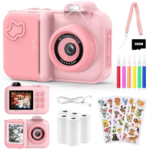 Sofortbildkamera Kinder, 24MP 2.4 Zoll Bildschirm Kinderkamera Sofortbildkamera mit Selfie, 32G Karte Druckpapier Farbigen Stiften 1080P HD Dual Kamera Kinder Sofortdruck, Geschenk 3-12 Jahren, Rosa Sofortbildkamera Kinder, 24MP 2.4 Zoll Bildschirm Kinderkamera Sofortbildkamera mit Selfie, 32G Karte Druckpapier Farbigen Stiften 1080P HD Dual Kamera Kinder Sofortdruck, Geschenk 3-12 Jahren, Rosa von JoJoego