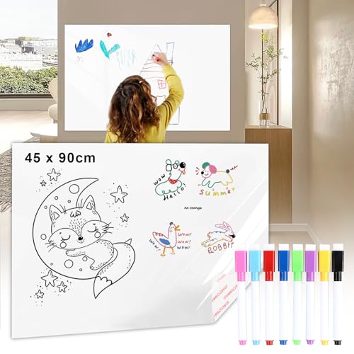 Joaecosmhui Whiteboard Selbstklebend 45x90cm - Nicht Magnetisch, Abwischbare Tafel für Kühlschrank & Büro - Leicht Zugeschnitten, Wiederbeschreibbar (1 Stück Whiteboard Folie + 8 Marker mit Schwamm) Joaecosmhui Whiteboard Selbstklebend 45x90cm - Nicht Magnetisch, Abwischbare Tafel für Kühlschrank & Büro - Leicht Zugeschnitten, Wiederbeschreibbar (1 Stück Whiteboard Folie + 8 Marker mit Schwamm) von Joaecosmhui