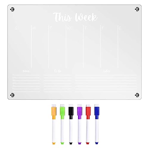 Acryltafel für Kühlschrank, magnetischer Kalender aus Acryl mit 6 Stiften, trocken abwischbare Tafel aus transparentem Acryl, Wochenplaner für Kühlschrank, Mitte Acryltafel für Kühlschrank, magnetischer Kalender aus Acryl mit 6 Stiften, trocken abwischbare Tafel aus transparentem Acryl, Wochenplaner für Kühlschrank, Mitte von Joberio