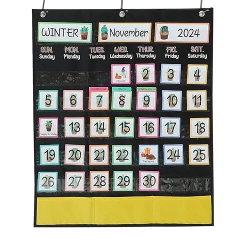 Classroom Calendar, Calendar Pocket Chart, Calendar and Weather Pocket Chart, Classroom Pocket Calendar, black Pocket Chart Homeschool Supplies, Illustrated Activity Cards von Joberio
