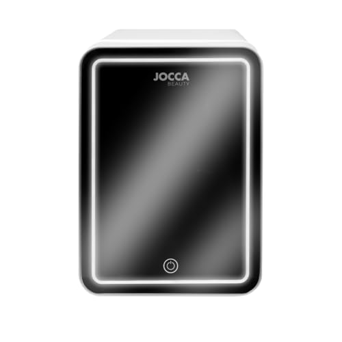 Jocca Mini-Kühlschrank mit LED-Spiegel, 4 l, kühlt und warm, Tür mit Spiegel und LED-Licht, ideal für Kosmetik, Dual AC und DC [Energieeffizienzklasse D] von Jocca