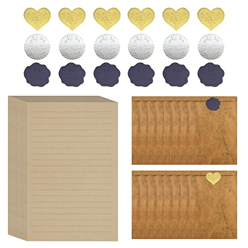 Briefumschlag Briefpapier Set,50 Vintage Briefpapiere und 16 Stück Rotbraune Umschlag Schreibpapier und 18 Siegelaufkleber Vintage Briefumschläge Umschlag Schreibpapier Set (Yellow Brown) von Jodsen