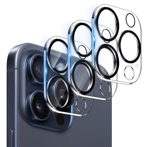 JoeJessi Pack of 3 Protective Glass Compatible with iPhone 15 pro/iPhone 15 pro max Camera Protection [10S Quick Installation] Scratch-Resistant, 9H Hardness, HD Clear, Full Camera Protection von JoeJessi