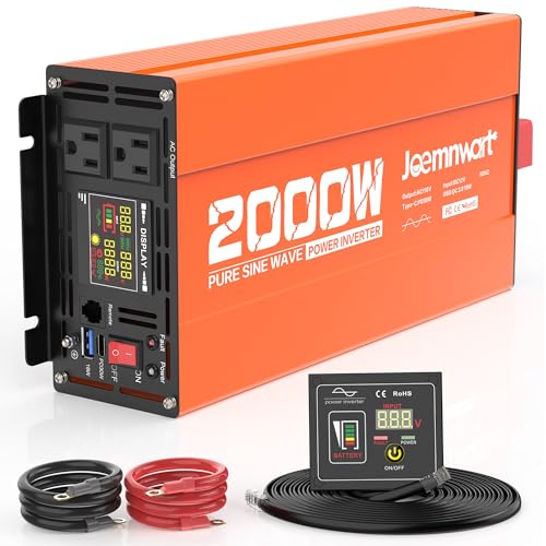 Joemnwart 2000 W reiner Sinus-Wechselrichter 12 V DC auf 110 V AC für RV LKW ohne Netzwerk mit 2 Schnelllade-USB-Ports, Dual-Wechselstrom-Steckdosen, LCD-Anzeige und von Joemnwart
