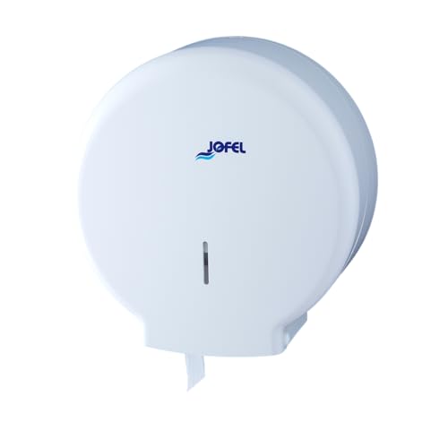 Jofel - Mittelgroßer industrieller Toilettenpapierhalter, Toilettenpapierrollenspender bis zu 300m, max. 220mm Durchmesser, 45mm Spannfutter, ideal für öffentliche Toiletten, Azur AE51000, ABS Weiß Jofel - Mittelgroßer industrieller Toilettenpapierhalter, Toilettenpapierrollenspender bis zu 300m, max. 220mm Durchmesser, 45mm Spannfutter, ideal für öffentliche Toiletten, Azur AE51000, ABS Weiß von Jofel
