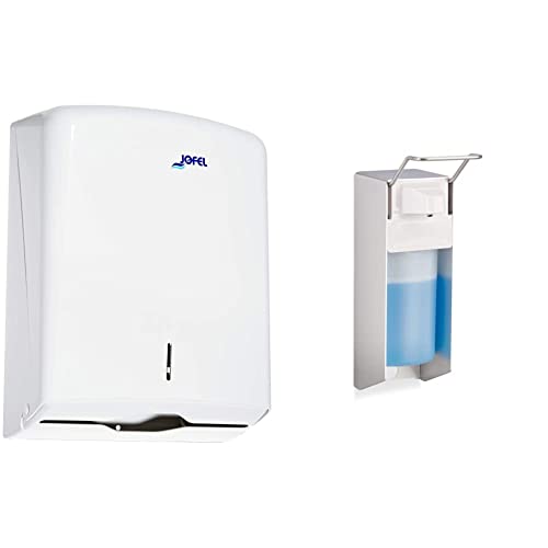 Jofel AH33000 - HANDTUCHSPENDER Z-FALZ AZUR WEISS & Relaxdays Eurospender 500 ml, Seifenspender Wandmontage, Desinfektionsmittelspender, Bügel-Mechanik, weiß von Jofel