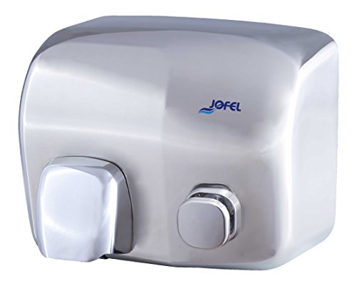 Jofel - Manueller Händetrockner mit Start per Knopfdruck, automatischer Stopp, Leistung 2000W, rotierende Düse, Edelstahl, vandalismusgeschützt, Anti-Vibration, Modell Ibero, AA91000 Helligkeit von Jofel