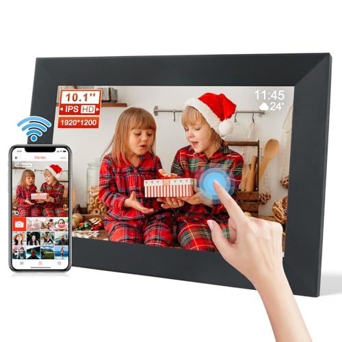 Frameo WiFi 10,1 Zoll Digitaler Bilderrahmen, 1920x1200 HD IPS Touchscreen Bilderrahmen, Elektronischer Bilderrahmen mit 16 GB Speicher, Fotos sofort über Frameo von überall teilen, Schwarz von Johnziny