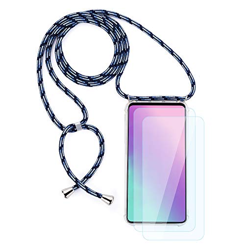 JoiCase Handyhülle für Samsung Galaxy S21 Ultra mit Einstellbar Necklace Band Transparent Silikon Acry Hülle, Panzerglas Schutzfolie - Dunkelblau von JoiCase