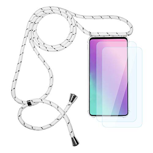 JoiCase Handyhülle für Samsung Galaxy S21 Ultra mit Einstellbar Necklace Band Transparent Silikon Acry Hülle, Panzerglas Schutzfolie - Weiß von JoiCase