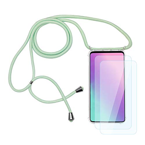 JoiCase Handyhülle für iPhone 12 6.1 Inch/iPhone 12 Pro 6.1 Inch mit Einstellbar Necklace Band Transparent Silikon Acry Hülle, Panzerglas Schutzfolie - Hellgrün von JoiCase