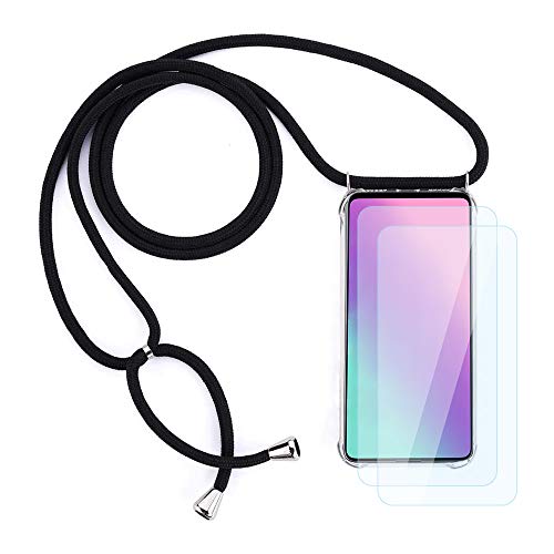 JoiCase Handyhülle für iPhone 12 6.1 Inch/iPhone 12 Pro 6.1 Inch mit Einstellbar Necklace Band Transparent Silikon Acry Hülle, Panzerglas Schutzfolie - Schwarz von JoiCase