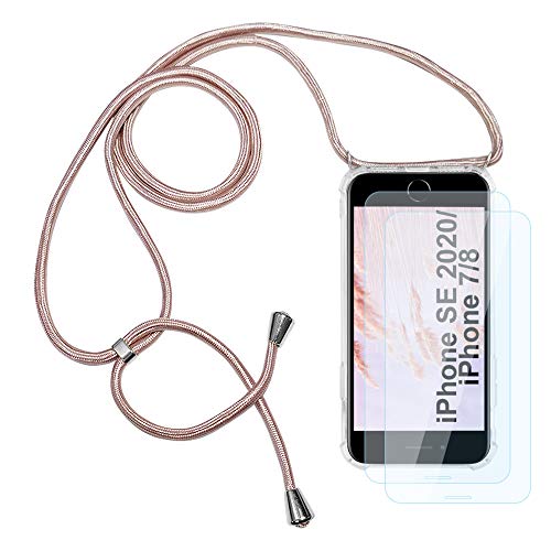 JoiCase Handyhülle für iPhone SE 2020/iPhone 7/iPhone 8, Smartphone Necklace Transparent Silikon Hülle mit Handykette+ Panzerglas Schutzfolie, Roségold von JoiCase