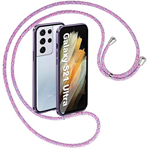 JoiCase Handykette Hülle Kompatibel mit Samsung Galaxy S21 Ultra Lanyard Handyhülle Magnetische Adsorption Case 360 Grad Schutzhülle Magneten Aluminiumrahmen Halskette Flip Cover - Roland lila von JoiCase