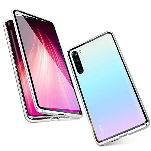 JoiCase Rundum Hülle für Redmi Note 8 Magnetische Adsorption Handyhülle 360 Grad Schutzhülle Stark Magneten Aluminiumrahmen Gehärtetes Glas Stoßfest Metall Flip Cover von JoiCase